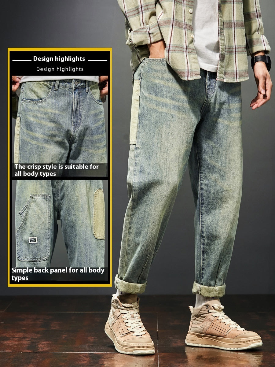 Stretch Retro Yellow Mud Jeans Men Fashion Brands Loose Casual Trousers Retro Blue GlamzKart