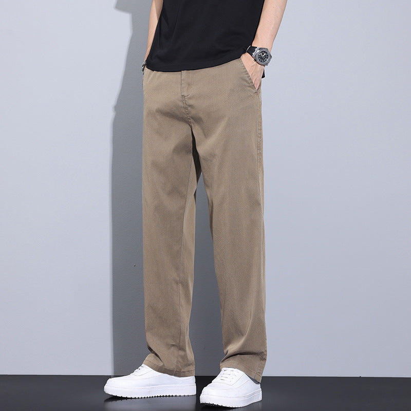 Thin Stretch Business Straight Loose-fitting Wide-leg Trousers Brown GlamzKart