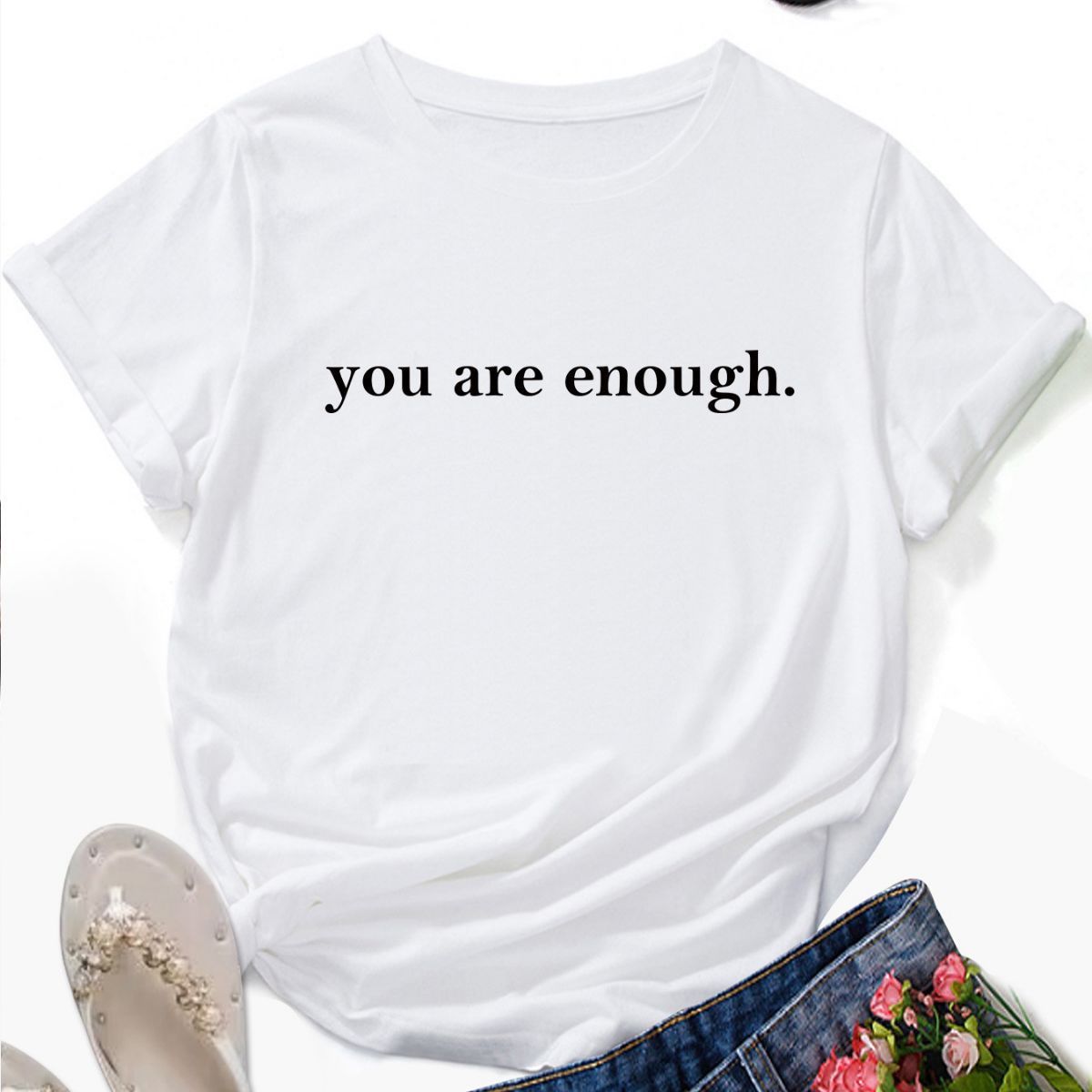 Women's Letter Printed Fashionable Round Neck Short Sleeved Shirt GlamzKart