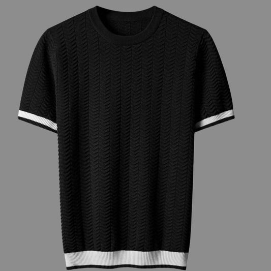 Men's Round Neck Contrast Color Jacquard Texture Slim-fit Short Sleeve GlamzKart