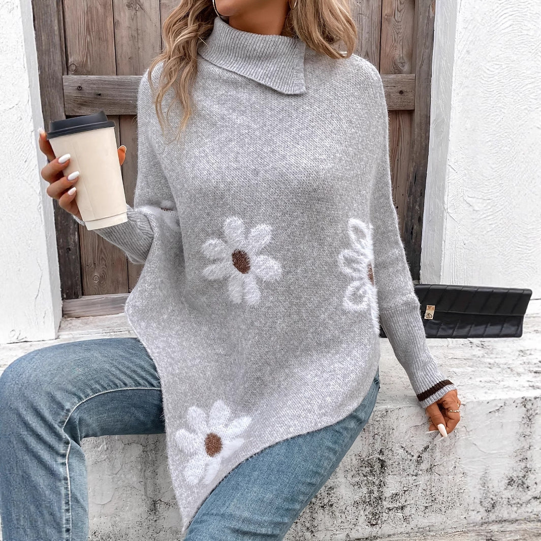 Pullover Flower Jacquard Women's Sweater Cloak GlamzKart