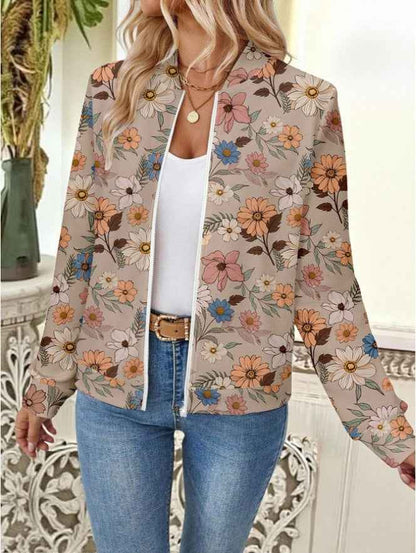 ROSE Women's Casual Tropical Palm Leaf Print Zip-Up Jacket
