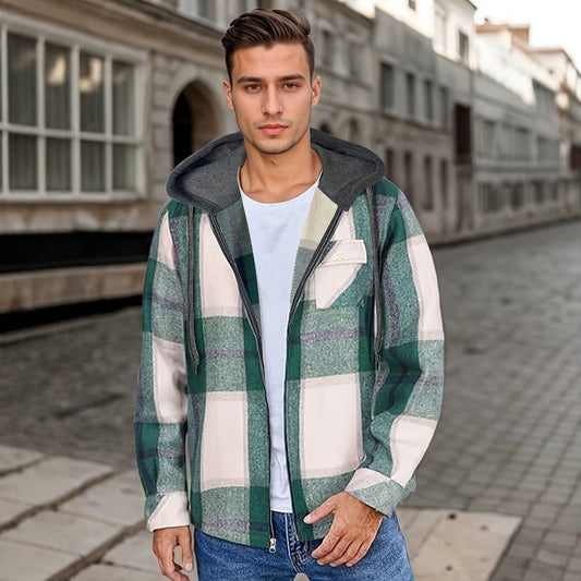 Men's Flannel Jacket Zipper Hooded Jacket GlamzKart