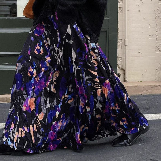 Vintage Crumpled Design Sense Niche Floral Skirt GlamzKart