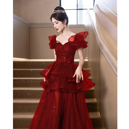Evening Dress Women's Banquet Ceremony Exam Super Fairy Princess Wine Red GlamzKart