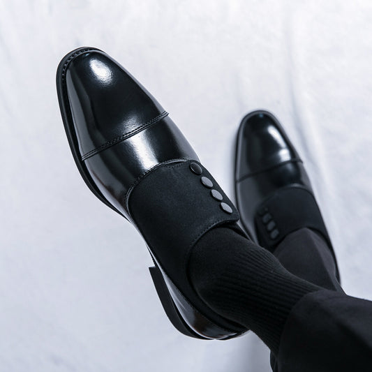 Low Top Pointed Round Toe Button Leather Shoes Men Slip-on GlamzKart