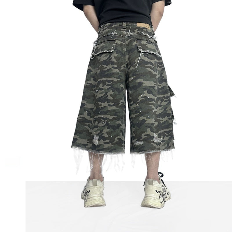 Camouflage Casual Shorts Workwear Wide Leg Burrs Set Trendy Shorts GlamzKart