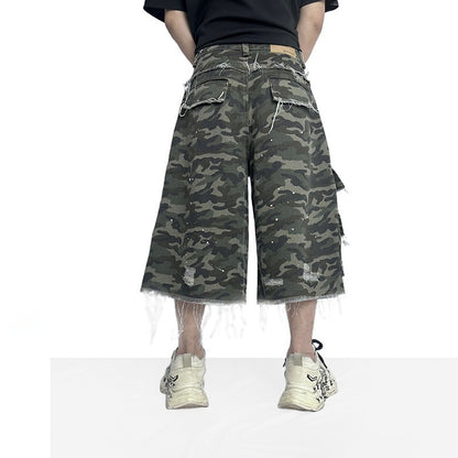 Camouflage Casual Shorts Workwear Wide Leg Burrs Set Trendy Shorts GlamzKart