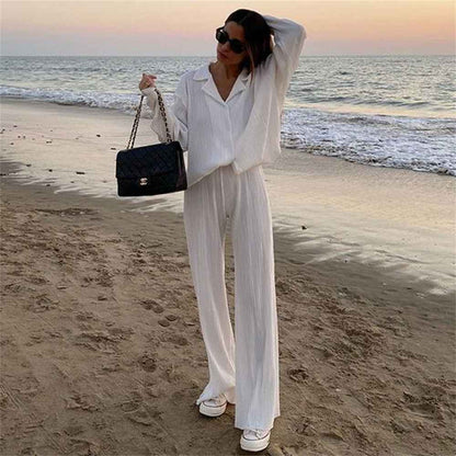 Shirt Straight-leg Trousers Two-piece Set For Women
