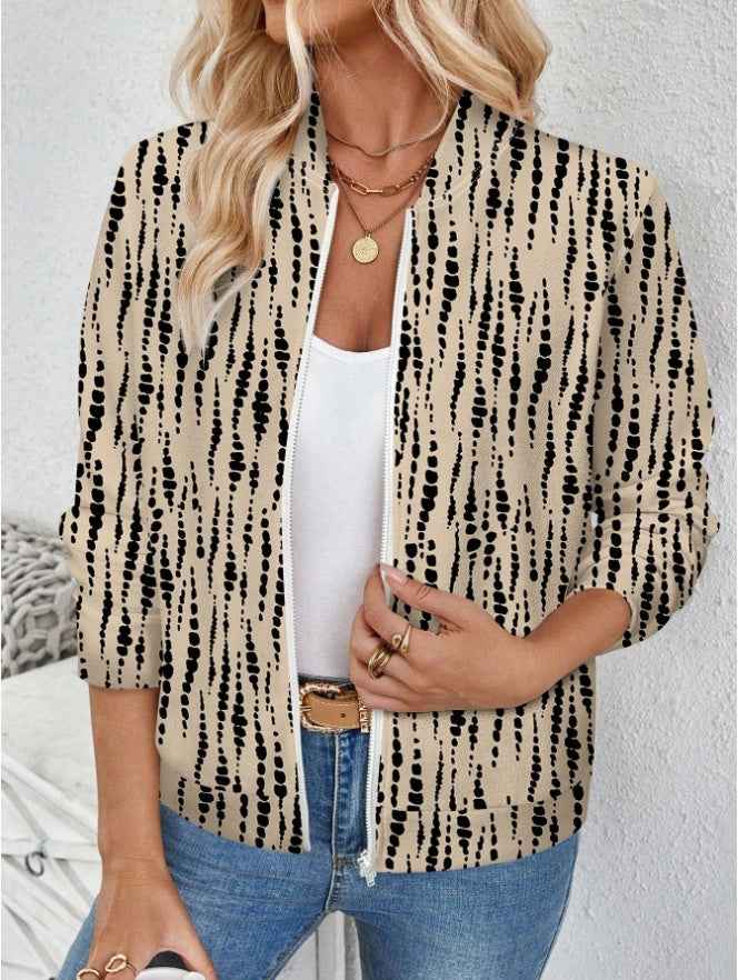 ROSE Women's Casual Tropical Palm Leaf Print Zip-Up Jacket