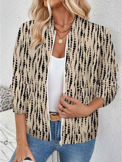 ROSE Women's Casual Tropical Palm Leaf Print Zip-Up Jacket