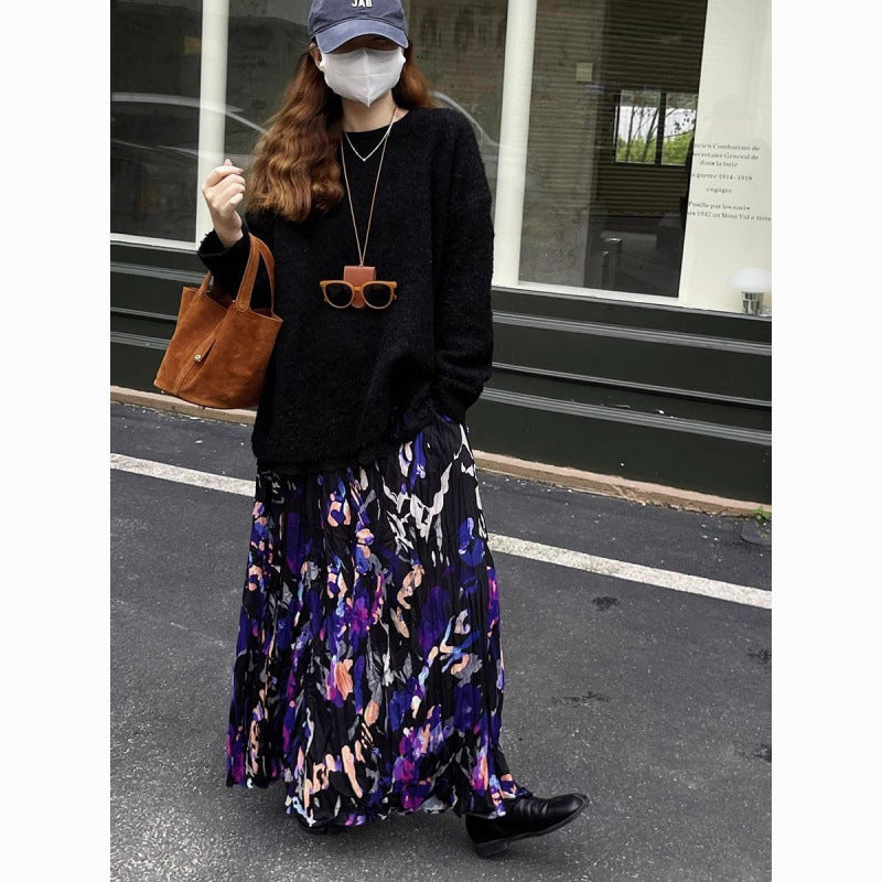 Vintage Crumpled Design Sense Niche Floral Skirt GlamzKart