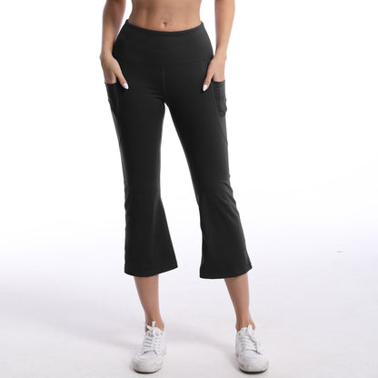 Pocket Solid Color Stretch Hip Lift Sports Nude Feel Yoga Leggings Black GlamzKart