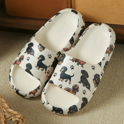 Women's Sausage Dog Thick-soled Home Slippers White GlamzKart