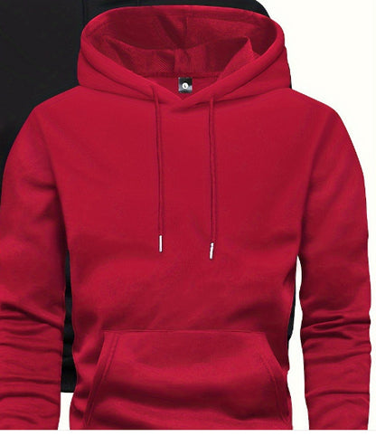 Men's Solid Color Hoodie With Pocket Wine Red GlamzKart