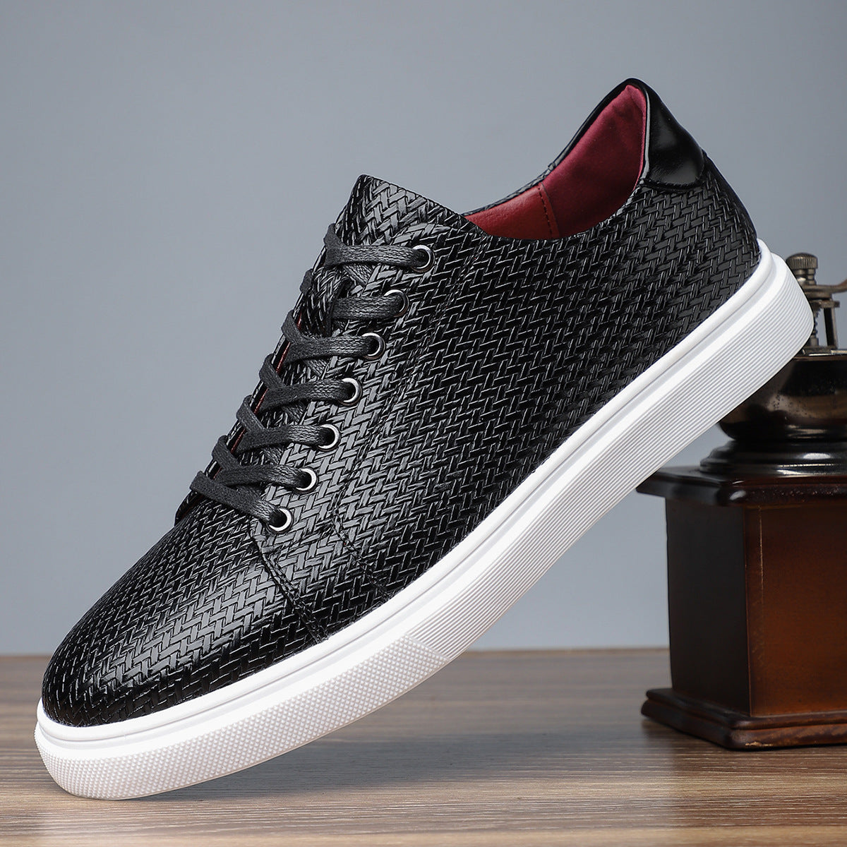 British Style Comfortable Breathable Men's Leather Shoes Low-top Flat Business Black GlamzKart