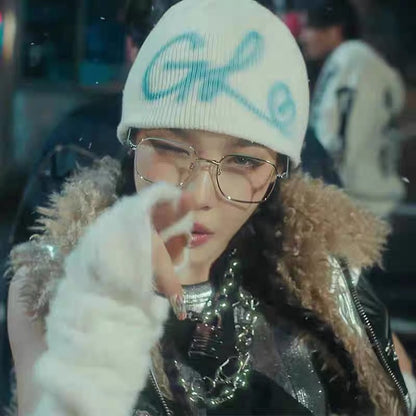 Street Style Letters Pile Heap Cap Beanie Hat Female Autumn And Winter Street G White M GlamzKart