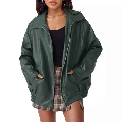 Women's Oversized Biker's Leather Jacket Fall Winter Fashion