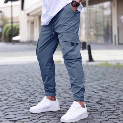 Workwear Casual Pants Drawstring Elastic Waist Track Pants Blue GlamzKart