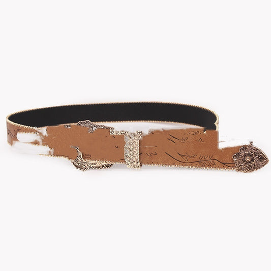 Fashion All-match Casual Retro Maillard Alloy Embossed Women's Belt GlamzKart