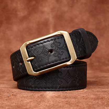 Thick First Layer Cowhide Double-sided Available Carved Genuine Leather Belt GlamzKart
