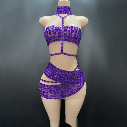 High-end And Fashionable Rhinestone Tube Top Short Skirt Top Vest Purple GlamzKart
