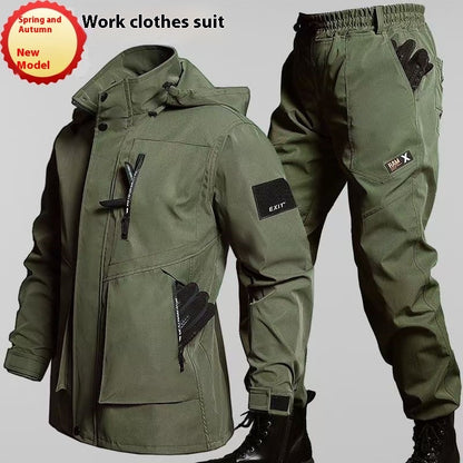 Autumn And Winter Fleece-lined Waterproof Jacket Suit 968 Suit Army Green GlamzKart