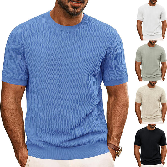 Men's Summer Hollow Breathable Sweater Solid Color T-shirt GlamzKart