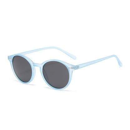 Round Polarized Full Rim Frame Sunglasses Blue Frame Gray Piece GlamzKart