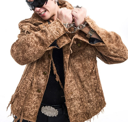 Desert Waste Soil Wind Rough Edge Damage Denim Coat GlamzKart