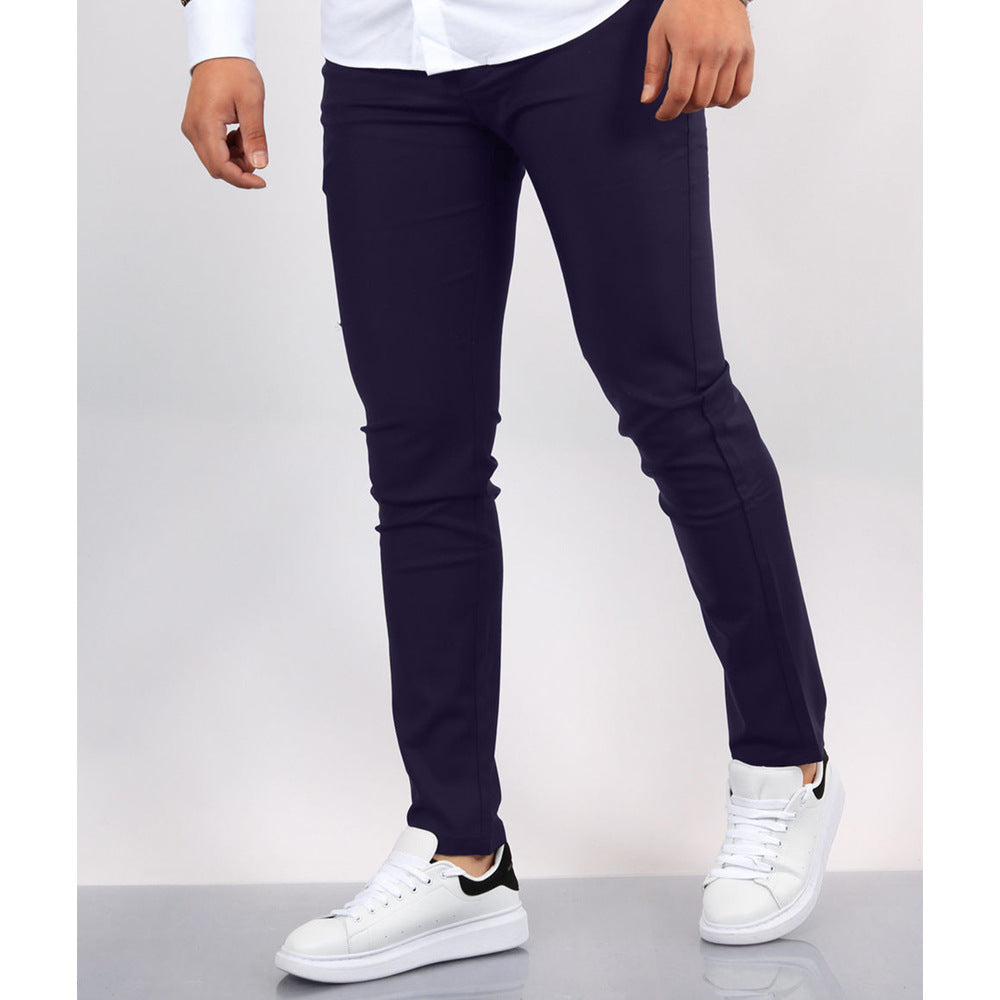 Men's Solid Color Faux Pocket Formal Casual Pants Purple Blue GlamzKart