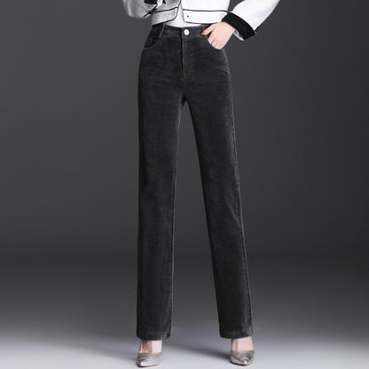 High Waist Straight Corduroy Women's Pants Loose Lamp Wick Gray GlamzKart