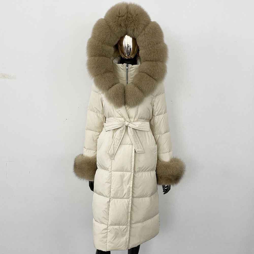 Thickened Long Section White Goose Down Slim Fit Women's Coat