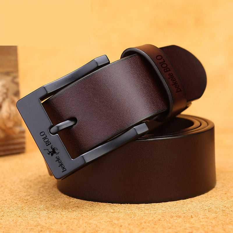 Simple And Versatile Men's Pin Buckle Belt Black Buttons Brown GlamzKart