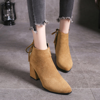 European And American Martin Boots Pointed High Heels Plus Size Women Yellow GlamzKart
