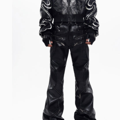 STARTEXCEEDEND Zipper Design Micro Pull Up Leather Pants For Men Autumn GlamzKart