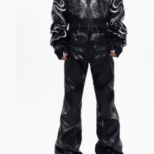 STARTEXCEEDEND Zipper Design Micro Pull Up Leather Pants For Men Autumn GlamzKart