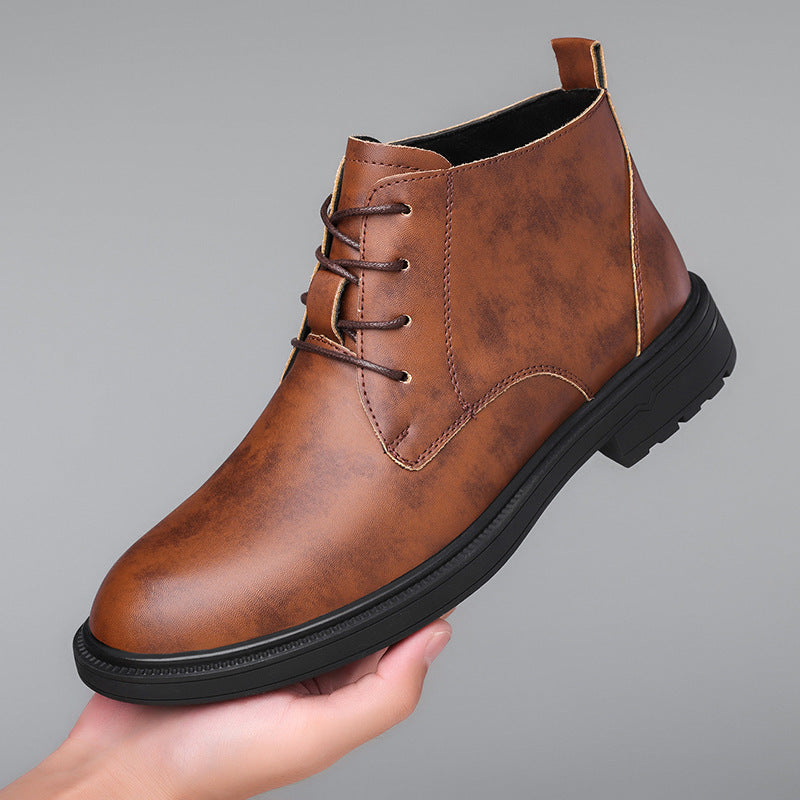 Retro Lace Up Denim Trendy Mid-length Warm Non-slip Men's Martin Boots GlamzKart