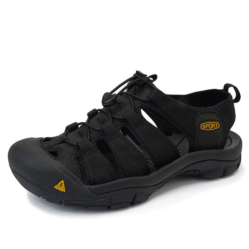 Men's Thick Bottom Toe Cap Beach Upstream Plus Size Outdoor Casual Shoes Black GlamzKart