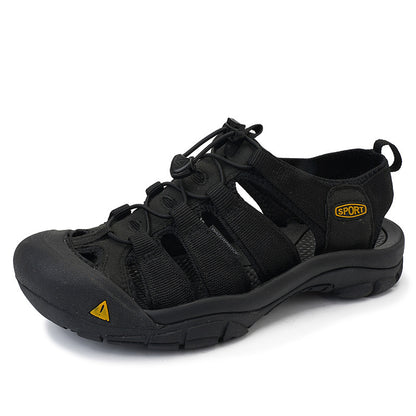Men's Thick Bottom Toe Cap Beach Upstream Plus Size Outdoor Casual Shoes Black GlamzKart