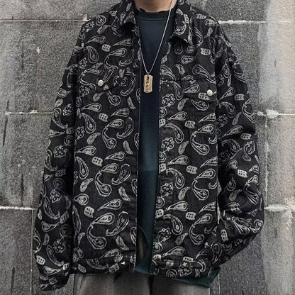 Spring And Autumn Black Jacquard Plaid Denim Jacket Black GlamzKart