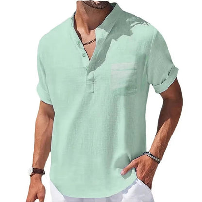 Cotton Linen Linen Men's Short-sleeved T-shirt GlamzKart
