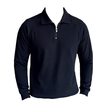 High Elastic Thickened Seersucker Half Zipper Polo Shirt GlamzKart