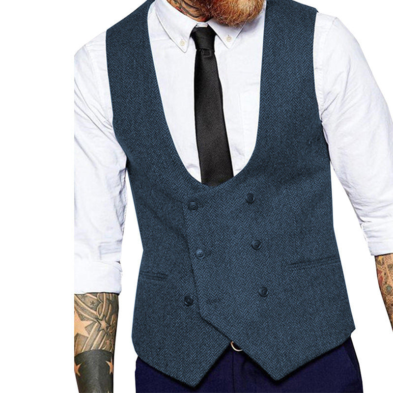 Retro Casual Herringbone Pattern Men's Suit Vest Groom Groomsman Slim Fit Vest GlamzKart
