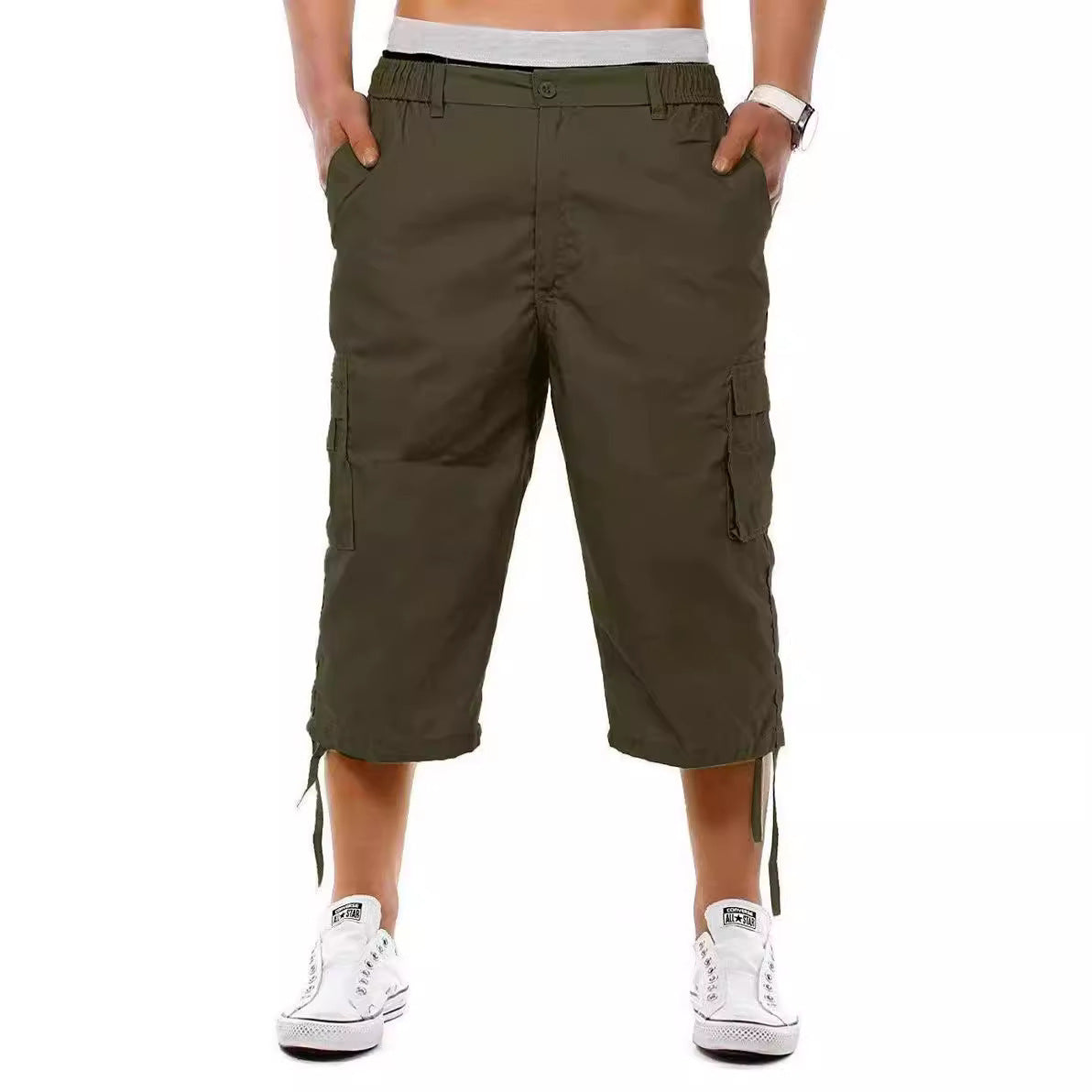 Men's Casual Multi-pocket Workwear Shorts Loose Outdoor Casual Pants Army Green GlamzKart