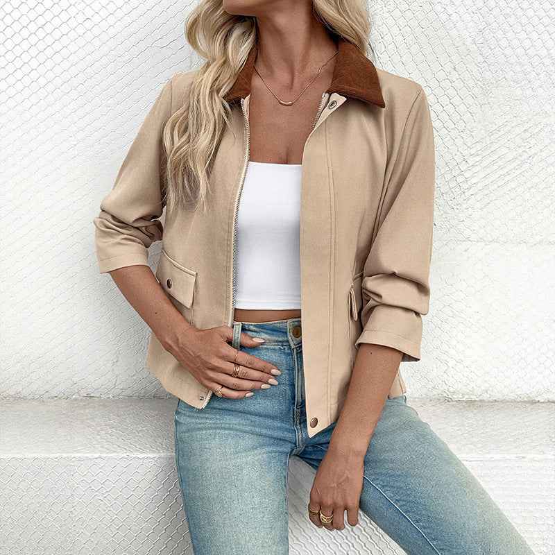 Autumn And Winter New Cross-border Short Contrast Color Coat For Women