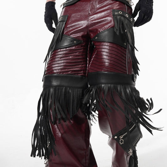 Deconstructed Design Red PU Leather Pants Male GlamzKart
