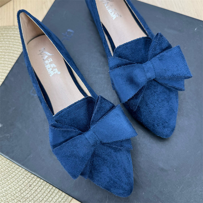 Women's Versatile Solid Color Bow Pointed Flat Shoes GlamzKart