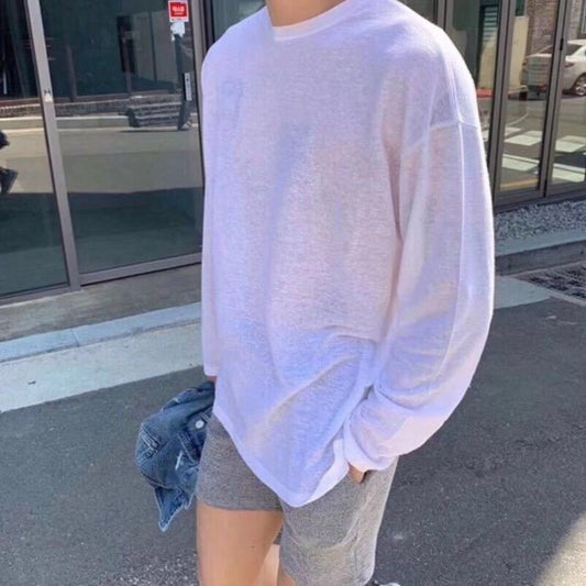 Men's Solid Color Loose Long Sleeves T-shirt GlamzKart