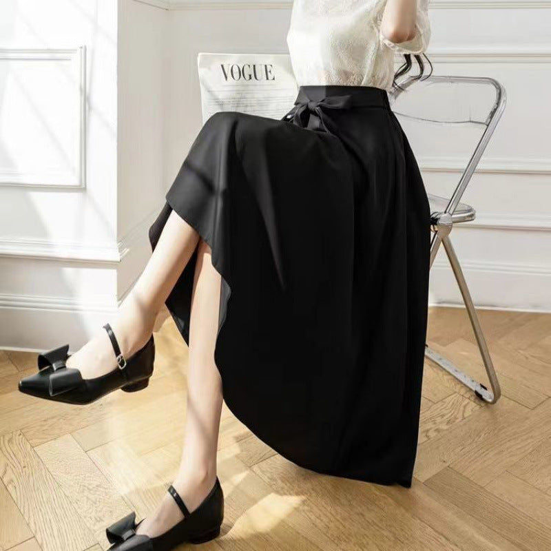 A- Line Skirt Draping Large Hem Mid-length Skirt Black GlamzKart
